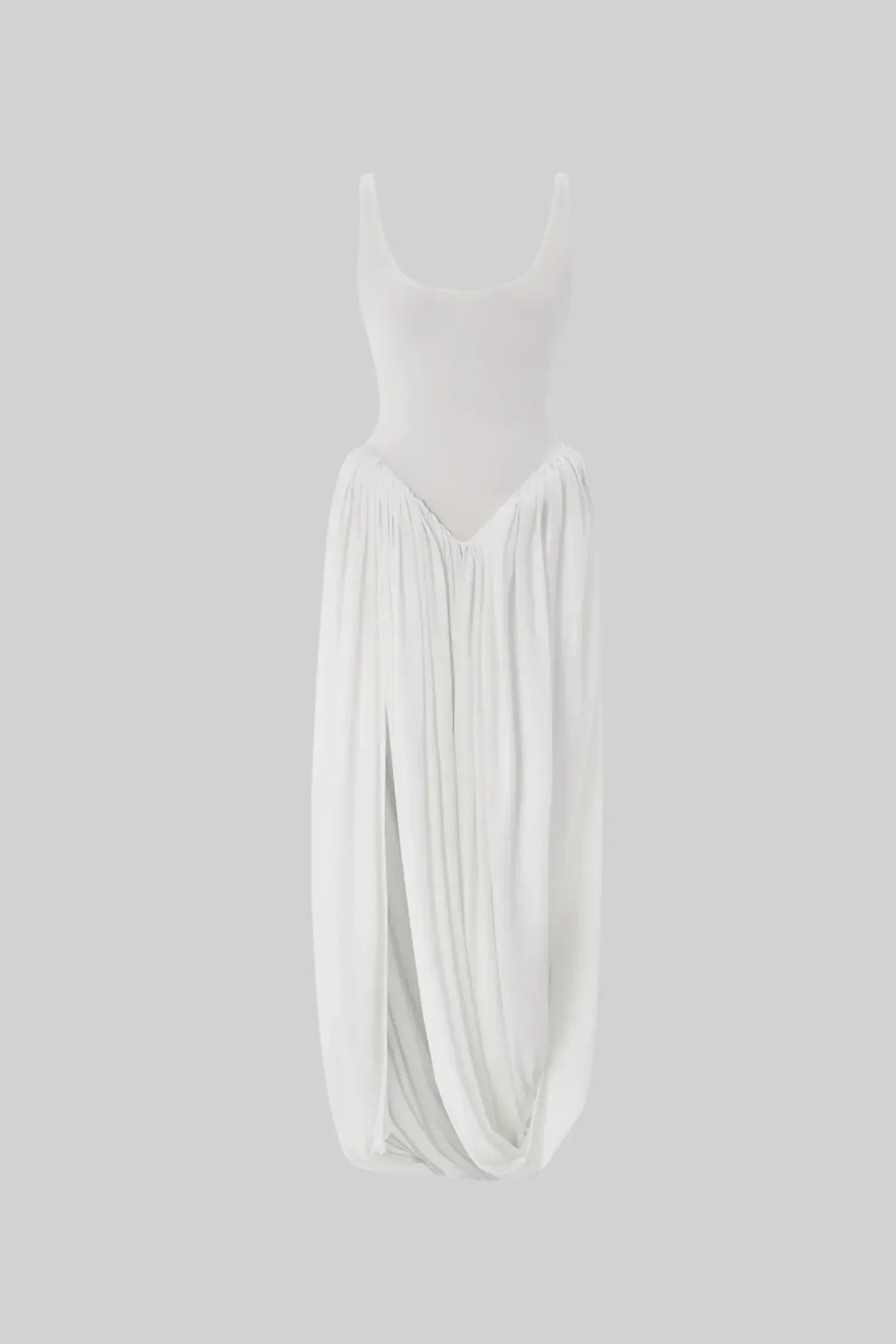 SirenSplit™ - DRAPED MAXI DRESS WITH SCULPTURAL SKIRT AND SIDE SLIT