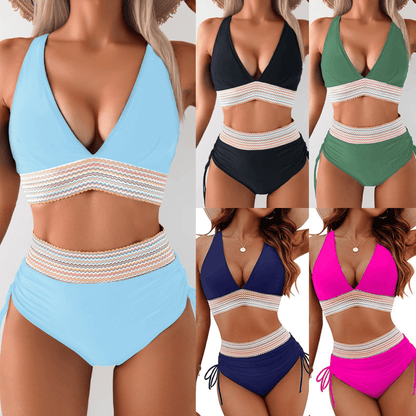 SunChic™ - High Waisted Tummy Control Color Block Bikini Sets
