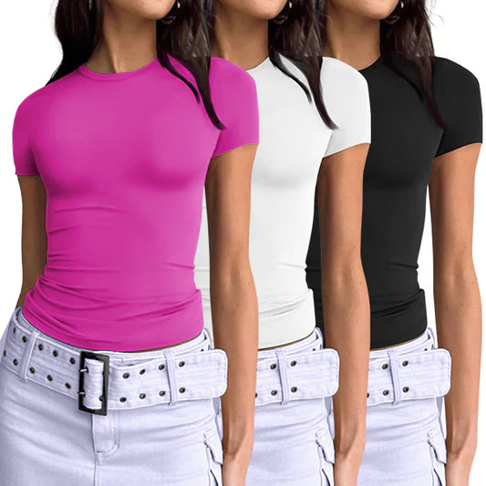 ChicFit™ - 3-Piece Essential Slim Fit Y2K Crop Tee