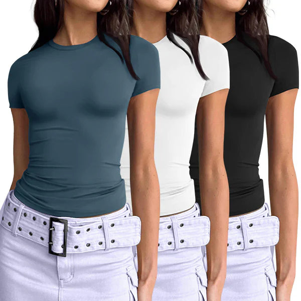 ChicFit™ - 3-Piece Essential Slim Fit Y2K Crop Tee